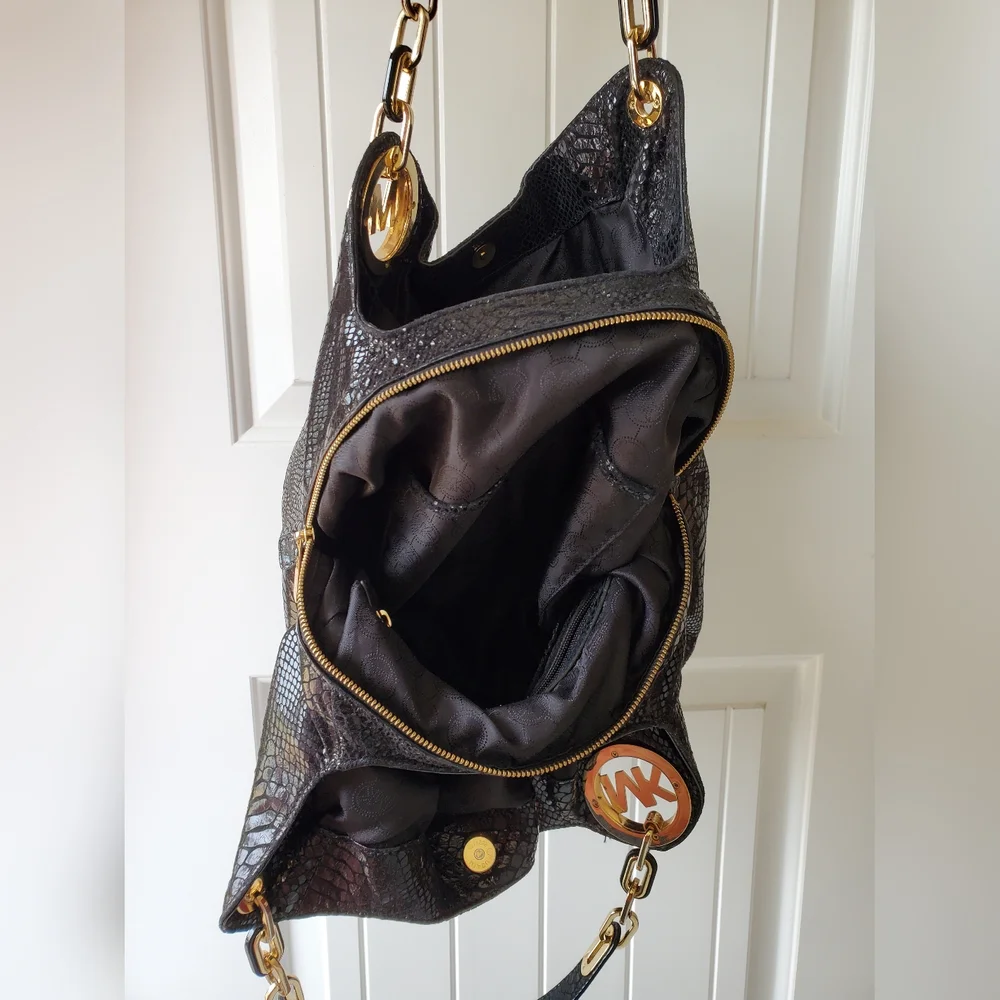 Michael Kors snakeskin handbag gold hardware EUC - Picture 4 of 15